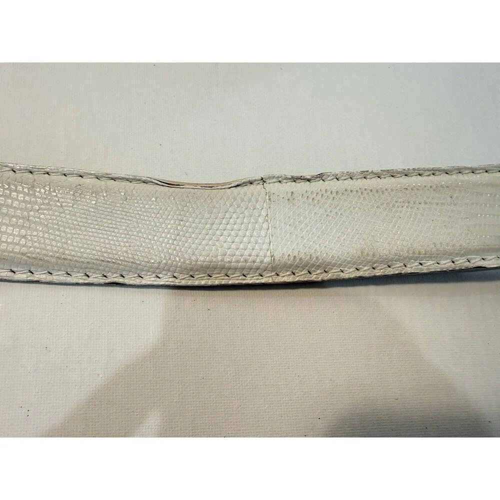 L.E.N Lifestyle White Genuine LIZARD Leather Sz 45 BELT Handcrafted USA Italy